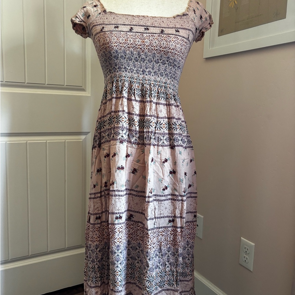 Kimchi Blue Pink and Lavender Patterned Midi Dress